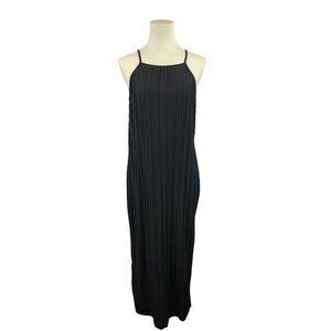 Black Pleated Maxi Dress With Spaghetti Straps